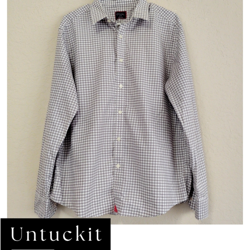 UNTUCKit Gray Checkered Casual Button Down Shirt